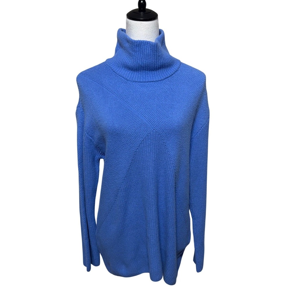 Talbots Sweater Womens Large Blue Wool Blend Pullover Turtleneck Career